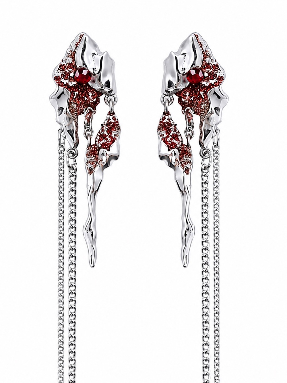 Videmus Omnia Crimson Melt abstract earrings with chains